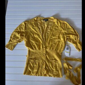 NWT Anne Klein Mustard Short Sleeve Blouse Top $99.00